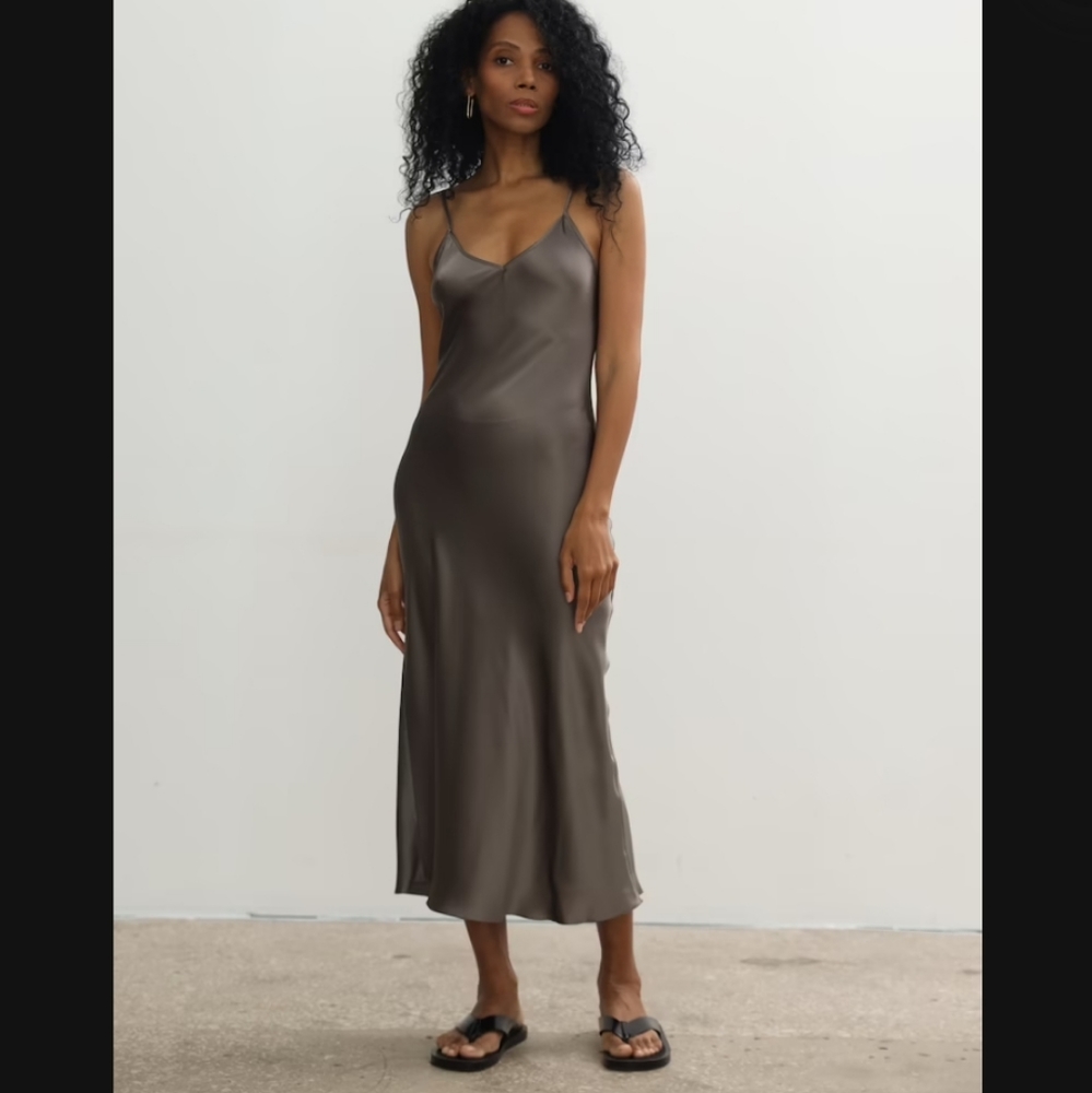 Serenity Wear satin silk slip dress Storm grey